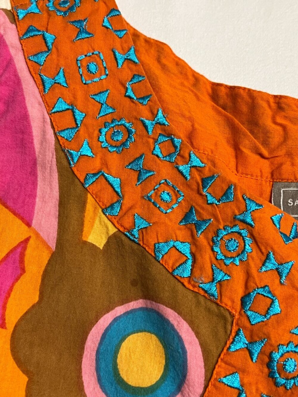 Sabby Anand Womens Large Orange Floral Bohemian Cotton Sleeveless Dress Tunic - Picture 7 of 12